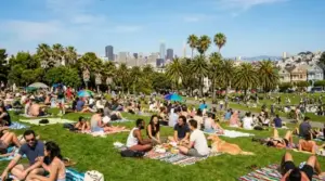 People lounging in park