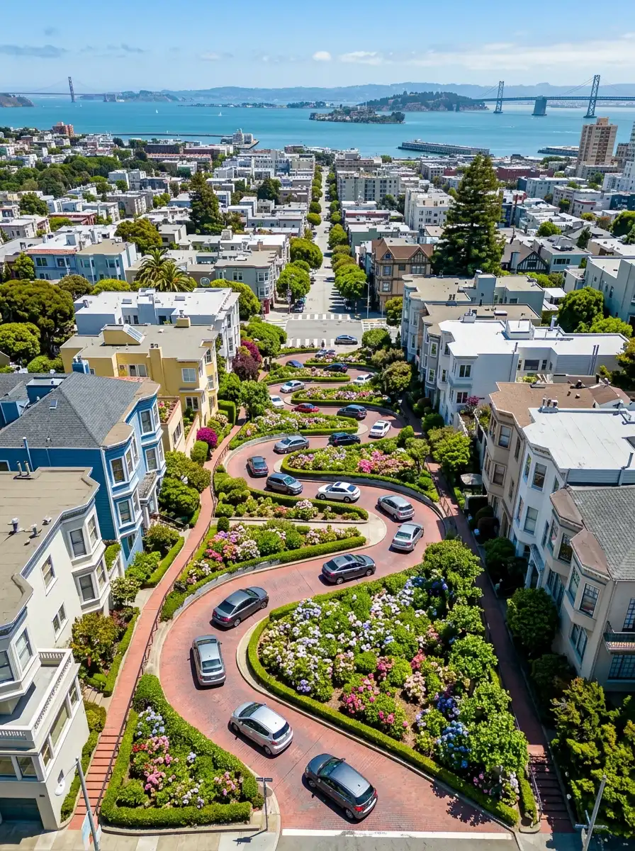 top-down view of Lombard Street in San Francisco