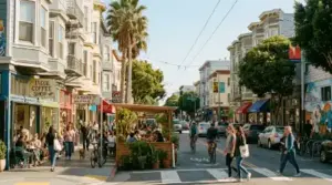 Pedestrians strolling down
